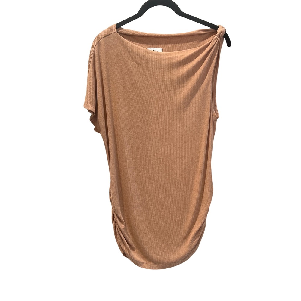 LNA One Shoulder Ruched Side Knit Top  Pink Ribbed Asymmetrical‎ Dolman Sleeve M